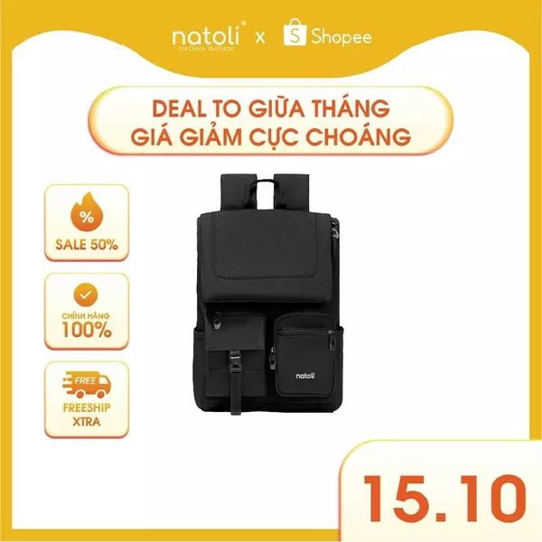 Balo laptop 15 6 inch thương hiệu NATOLI, cặp đi học nam chống sốc chống nước tốt Global Backpack B8