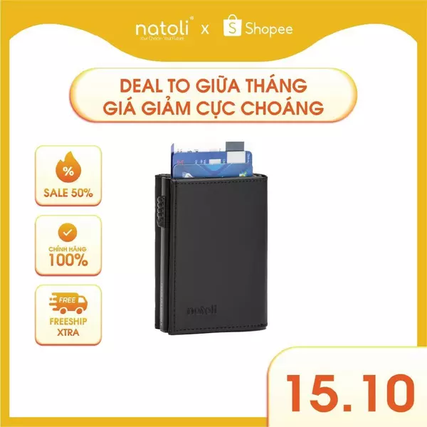 Ví nam nữ mini thông minh thương hiệu Natoli gập 3 đựng thẻ cao cấp - Futuristic Mini Wallet V8