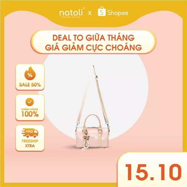 Túi đeo chéo da NATOLI, túi trống mini da chống nước nhiều ngăn thời trang BST Trendy Bowling Bag T37