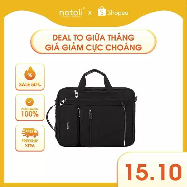 Cặp sách đi học cấp 2, cấp 3 NATOLI Cặp đa năng, Balo đa năng nhiều ngăn BST Classic Multifunctional Backpack B17