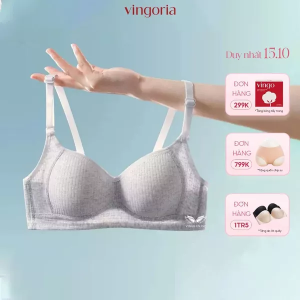 Áo ngực không gọng nữ mút mỏng 0.6cm chất cotton kháng khuẩn thoáng khí cao cấp VINGO/VINGORIA S473