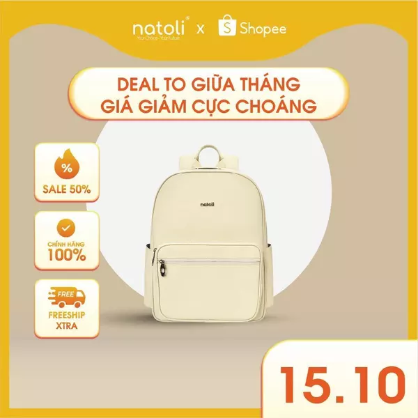 Balo da đi học nam nữ NATOLI, chống nước nhiều ngăn, đựng laptop cao cấp BST Unisex Leather School Backpack B27