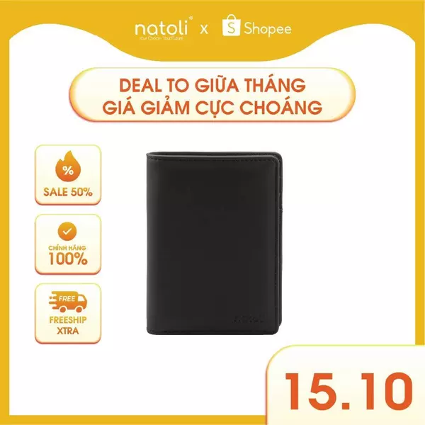 Ví da nam nữ dáng đứng NATOLI gập đôi đựng thẻ cao cấp BST Simple Vertical Wallet V3