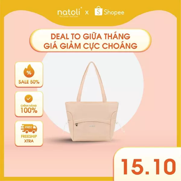 Túi tote vải canvas nữ NATOLI nhiều ngăn có khóa kéo chống nước cao cấp - BST Side Cinch Bag T20