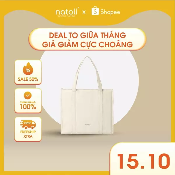 Túi tote nữ có khóa kéo Thương hiệu NATOLI, đựng laptop, đeo vai cao cấp BST Elegant Shockproof Tote Bag T17