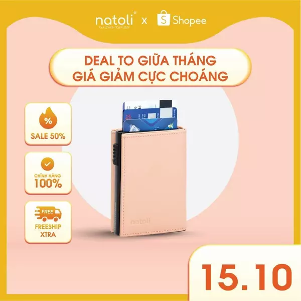Ví nữ mini đựng thẻ gập 3 thông minh thương hiệu Natoli ngăn đẩy thẻ nhỏ gọn cao cấp - Futuristic Mini Wallet V8