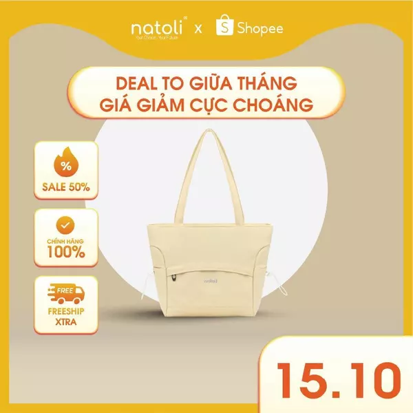 Túi tote vải canvas NATOLI nhiều ngăn có khóa kéo chống nước cao cấp - BST Side Cinch Bag T20