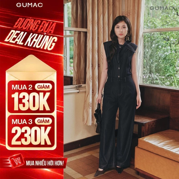 Set lẻ Áo Kiểu Nữ GUMAC Dáng Peplum Tôn Dáng AG10129 - Quần Dài Nữ GUMAC Ống Suông Form Rộng Lưng Liền QG10128