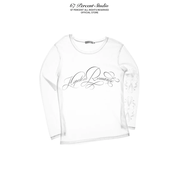 Áo Thun Tay Dài 67PERCENT / 67% Chất Liệu Cotton Hình In "Hopeless Romantic" 2 Màu Trắng Đen UNISEX