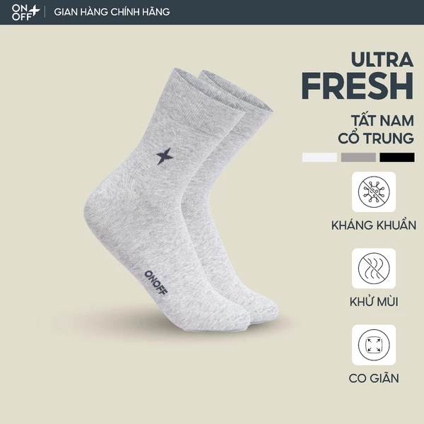 Tất vớ nam cổ trung Cotton công nghệ ULTRA FRESH kháng khuẩn khử mùi - ONOFF 18AQ24A151