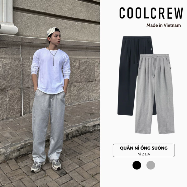 Quần Nỉ Ống Rộng Cạp Chun 𝐂𝐎𝐎𝐋𝐂𝐑𝐄𝐖 Unisex Quần Dài Thể Thao Nam Ống Suông Phong Cách Đơn Giản QTD035