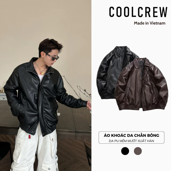 Áo Khoác Da Chần Bông 𝐂𝐎𝐎𝐋𝐂𝐑𝐄𝐖 Unisex Cổ Bẻ Khóa Kéo Phong Cách Retro Đường Phố 02 AKD018