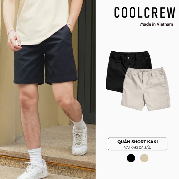 Quần Short Kaki COOLCREW Vải Kaki Cá Sấu Form Basic Sleek Lưng Chun Thoải Mái Trẻ Trung QTN043