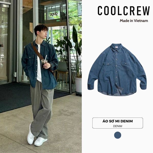Áo Sơ Mi Denim Dài Tay Ver2 𝐂𝐎𝐎𝐋𝐂𝐑𝐄𝐖 Nam Nữ Áo Sơ Mi Basic Form Rộng Phong Cách Hàn Quốc Đơn Giản AMD028