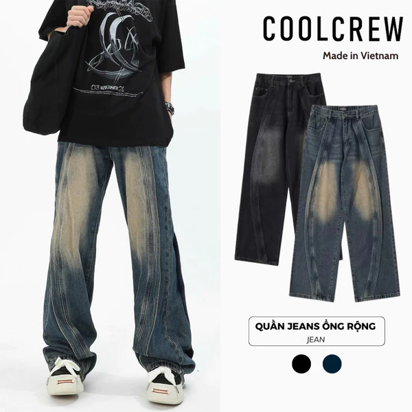 Quần Jeans Kiểu Line Sóng 𝐂𝐎𝐎𝐋𝐂𝐑𝐄𝐖 Unisex Nam Nữ Phong Cách Retro, Đường Phố QTD077
