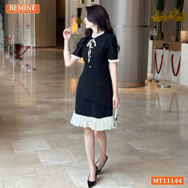 Đầm thiết kế BEMINE cổ trụ xếp ly dáng chữ A phù hợp đi chơi-MT11144