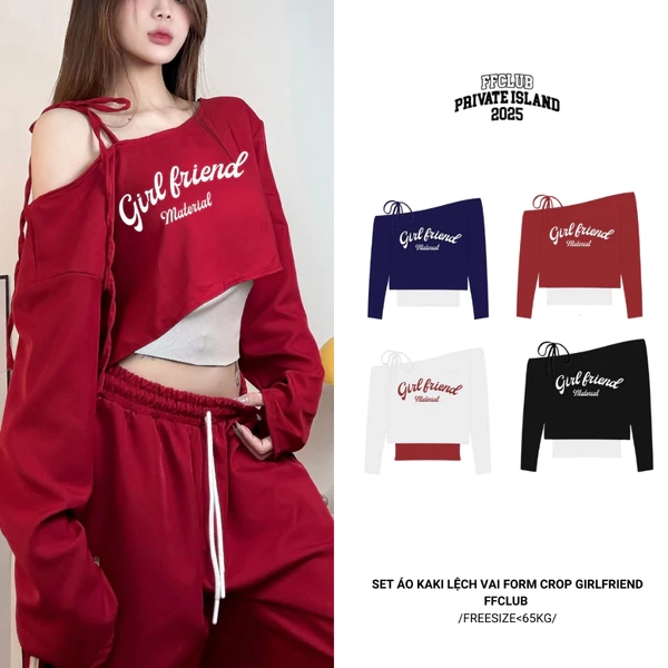 ÁO KAKI LỆCH VAI FORM CROP PHỐI DÂY TAY DÀI FORM RỘNG FFCLUB MIX