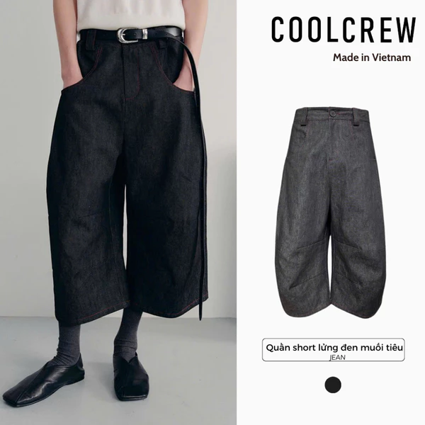 Quần short lửng đen muối tiêu Chỉ Đỏ 𝐂𝐎𝐎𝐋𝐂𝐑𝐄𝐖 ống rộng unisex fashion QTL022