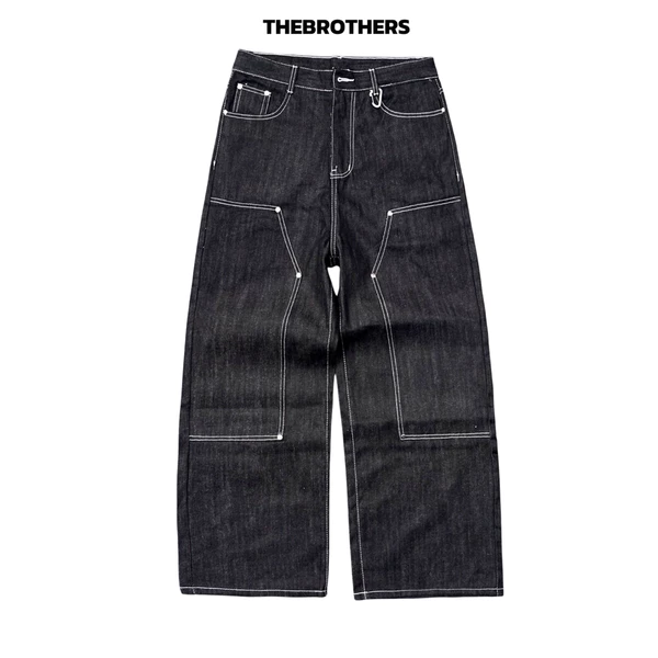 Quần Jean Raw Denim Doubleknee Pants form baggy ống rộng phủ giày THEBROTHERS-chất liệu raw denim 13oz dày dặn