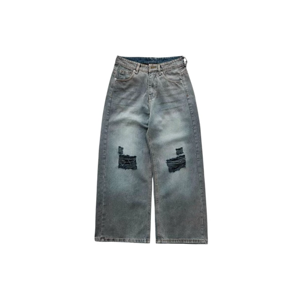Washed Grey Distressed Wide-Leg Jean - Quân Wide-Leg jeans ống rộng Whose Studio 2084