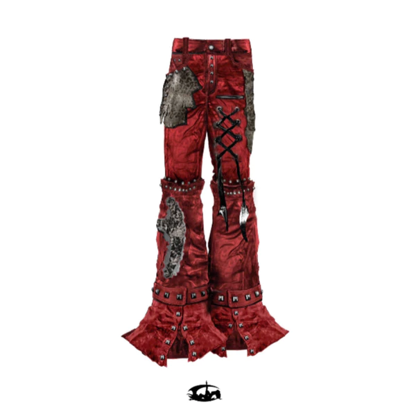 QUẦN "FLAWLESS" LEOPARD MIX RED LEATHER SKINNY FLARED