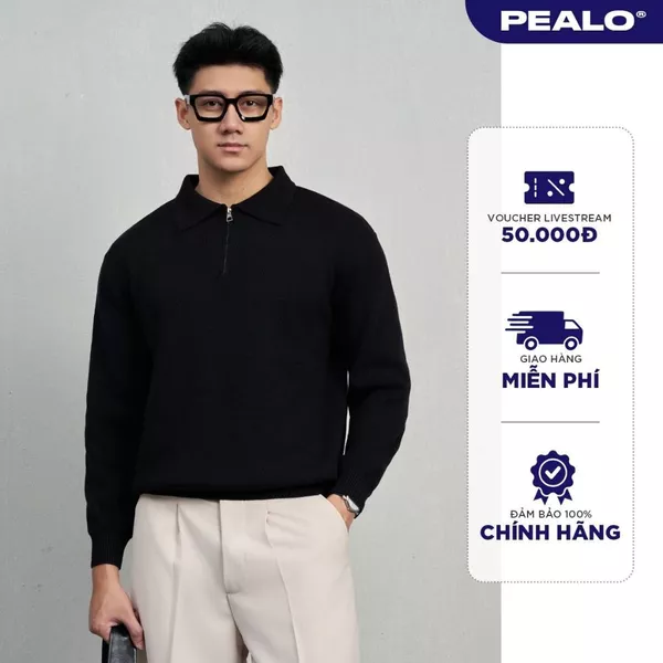 Áo len polo kéo khoá PEALO dài tay chất liệu len cao cấp SPK2