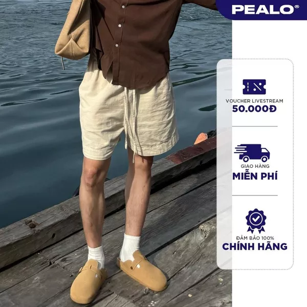 Quần short nam PEALO chất liệu linen thoáng mát cạp chun phong cách Minimalism SPT2