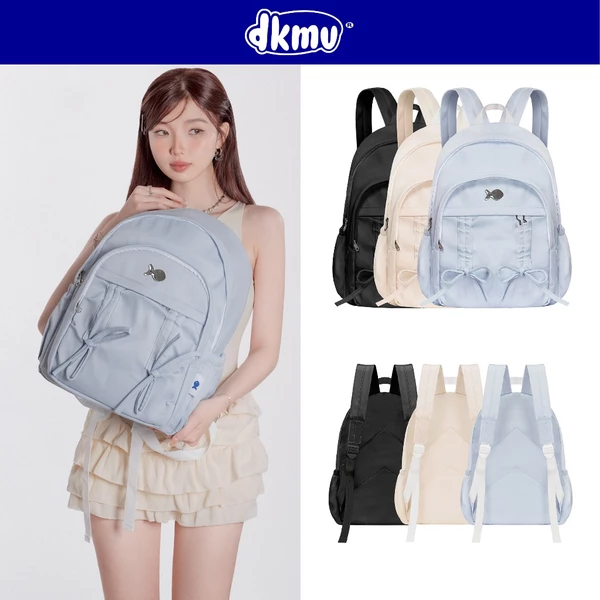 Balo nữ cute kiểu rút nơ xinh DKMV logo Cá pastel xanh, kem, đen nhiều ngăn đựng laptop 14inch Bow-tiful Backpack| K-P50