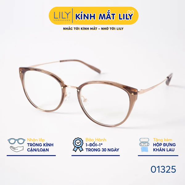 Gọng kính mắt mèo nam nữ LILYEYEWEAR chất liệu nhựa phối càng kim loại cao cấp kiểu dáng hiện đại thời trang 01325