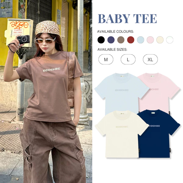 Áo Thun Mỹ Baby Tee ECOCHIC Chữ Cao Su Dập Nổi Chất Liệu Thun Mỹ Form Vừa Local Brand Chính Hãng B120