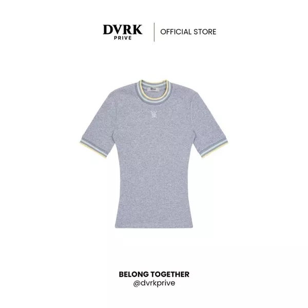 Áo Thun Tăm Tay Ngắn Cổ Sọc Form Ôm Body Màu Xám-DVRK-25R