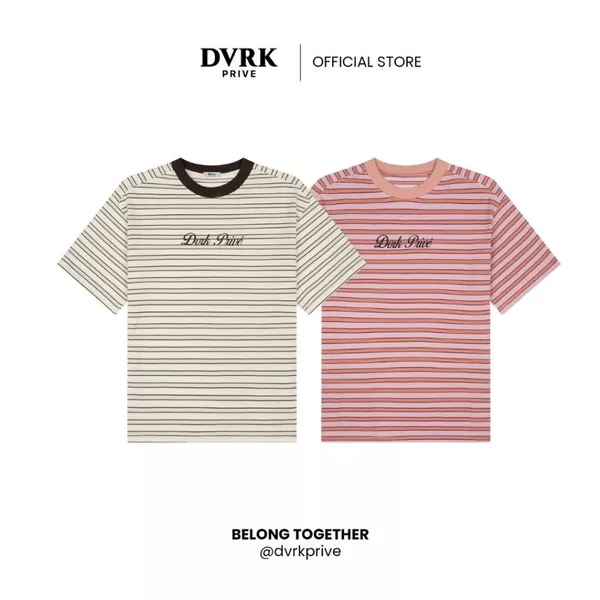 Áo Thun Tay Ngắn Form Oversized Họa Tiết Sọc Ngang Màu Trắng-DVRK-25R