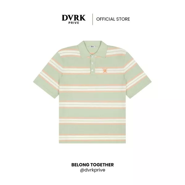 Áo Polo Dệt Kim Tay Ngắn Họa Tiết Sọc Ngang Màu Xanh Mint-DVRK-25R