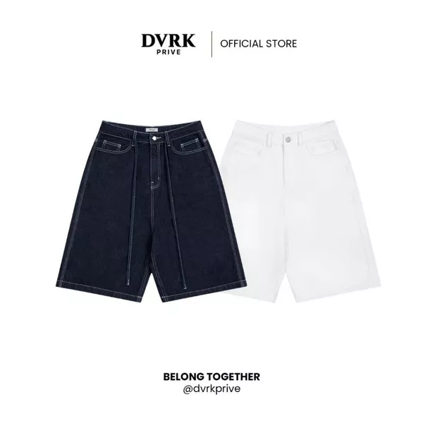 Quần Shorts Jeans Ống Rộng Màu Trắng Thêu Logo Privé-DVRK-25R