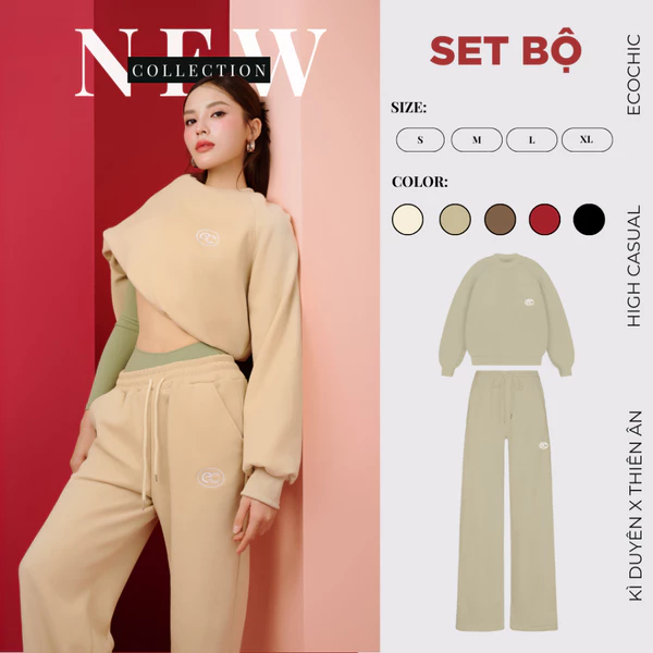 [LINK SALE] Set Bộ ECOCHIC IVORY FROST Áo Sweater Basic Chất Liệu Nỉ Hai Da Cao Cấp Chính Hãng B186