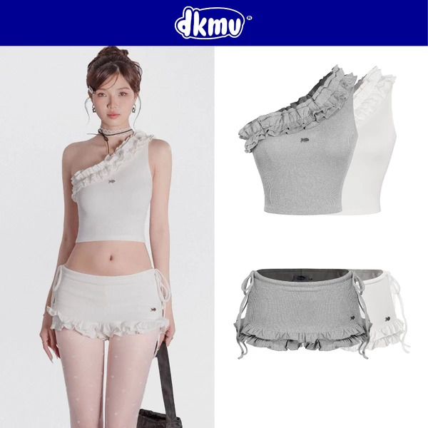 Set đồ nữ áo kiểu và chân váy ngắn DKMV thiết kế phối bèo kèm dây thắt nơ ôm dáng dễ thương Larissa Set | K-SET6