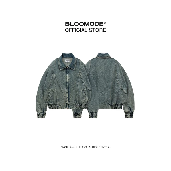 BLOOMODE® WASHED DENIM BOMBER JACKET