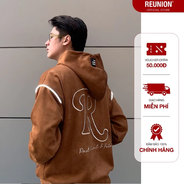 Áo Hoodie Boxy Da Lộn REUNION Chữ Thêu version 3.0