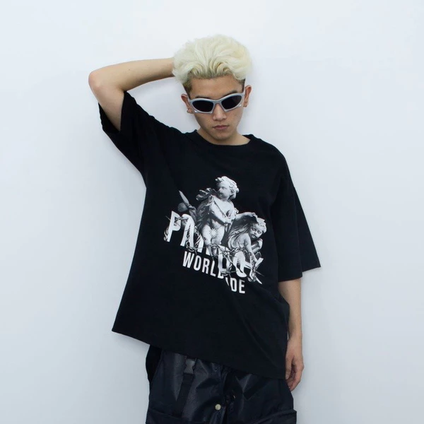 Áo thun form rộng Paradox tay lỡ - Unisex - In hình - LITTLE ANGELS - Màu đen