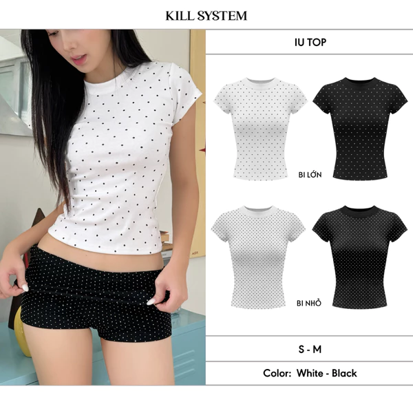 Áo babytee chấm bi form body tôn dáng IU - 𝐊𝐈𝐋𝐋 𝐒𝐘𝐒𝐓𝐄𝐌