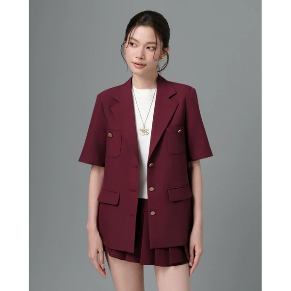 RUBIES Taly Blazer - Áo Khoác Blazer Nữ Dáng Suông Basic Tay Ngắn