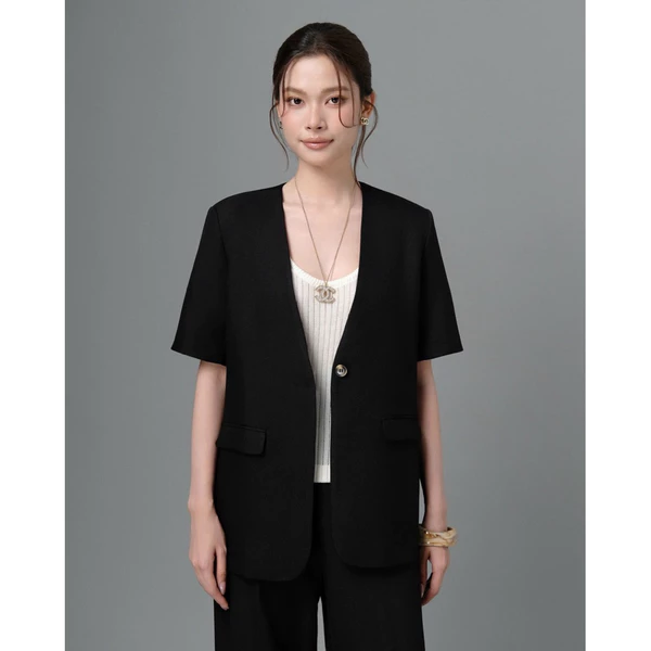 RUBIES Olia Outer - Áo Khoác Kiểu Nữ Dáng Suông Tay Ngắn Không Cổ