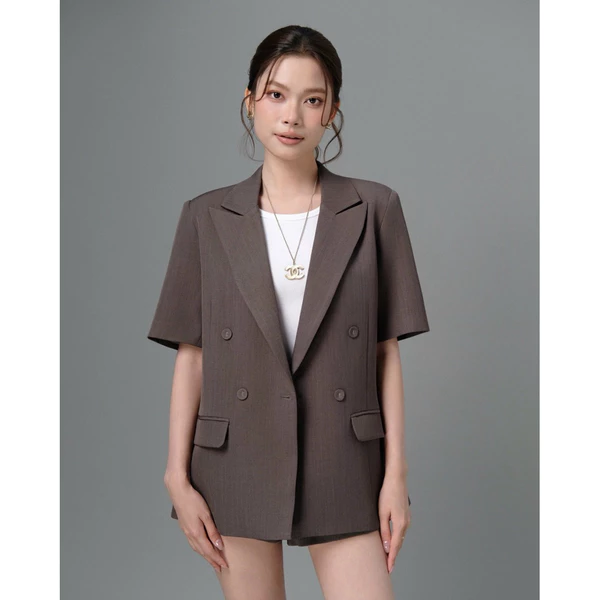 RUBIES Haper Blazer - Áo Khoác Blazer Nữ Vải Cotton Lạnh Dáng Suông Tay Ngắn