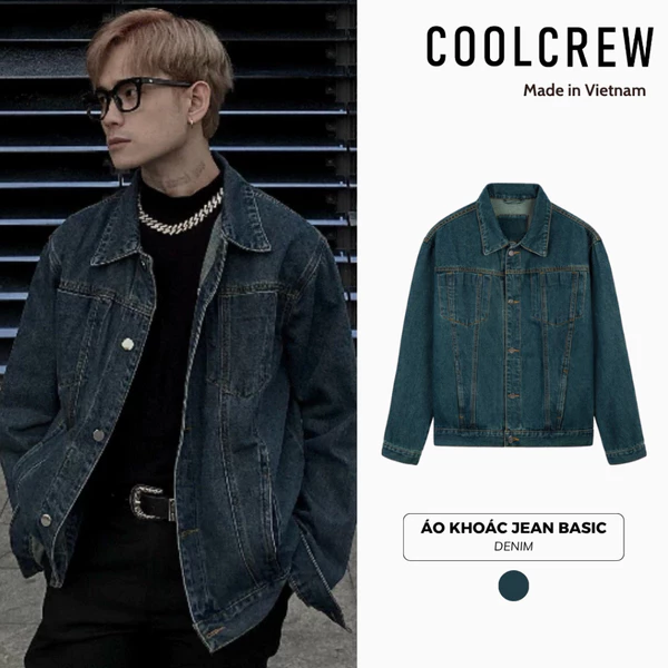 Áo Khoác Jean Xanh Rêu 𝐂𝐎𝐎𝐋𝐂𝐑𝐄𝐖 Denim Unisex Nam Nữ Form Rộng Phong Cách Streetwear Cá Tính AKD063