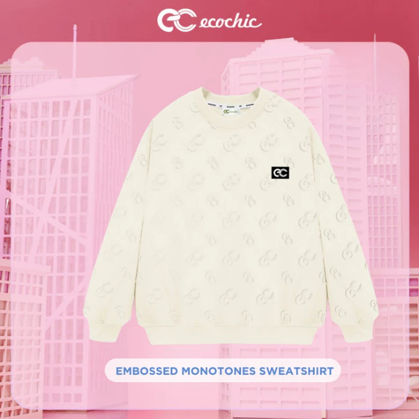 (LINK SALE) Áo Nỉ Sweater ECOCHIC EMBOSSED MONOTONES SWEATSHIRT Chất Liệu Lụa Cao Cấp Chính Hãng Nhiều Màu B111