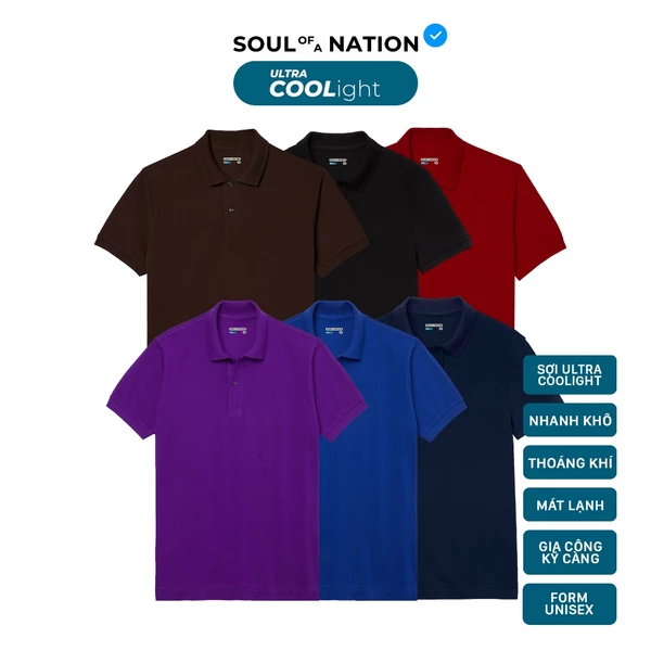 [GIÁ TRẢI NGHIỆM] Áo Polo Ultra COOLight Gam Màu Tối Unisex SOUL OF A NATION Vải COOLight Pique mát lạnh, chống nhăn