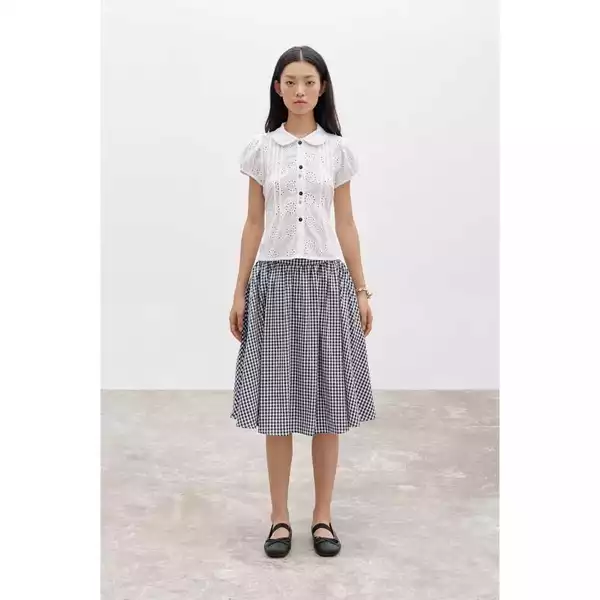 LIBÉ WORKSHOP - Chân váy lửng xoè caro trắng đen 7393