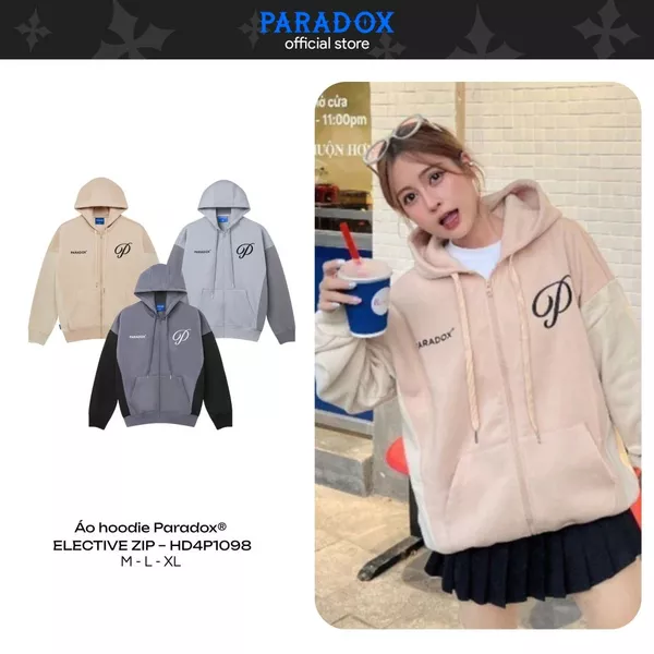 Áo hoodie ELECTIVE ZIP HOODIE Chất nỉ bông PARADOX HD4P1098