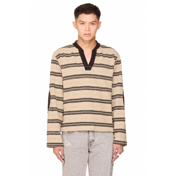 Áo thun tay dài cổ chữ V - BEUTER® STRIPED ELBOW PATCH SWEATER - GRULLO