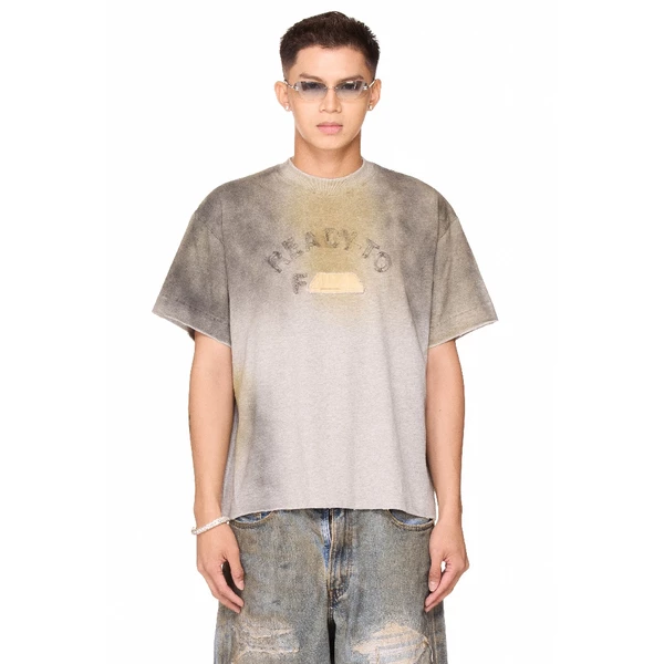 Áo thun boxy tay ngắn phun sơn thêu chữ - BEUTER® “READY-TO-F___” SPRAY BOXY T-SHIRT - GREY